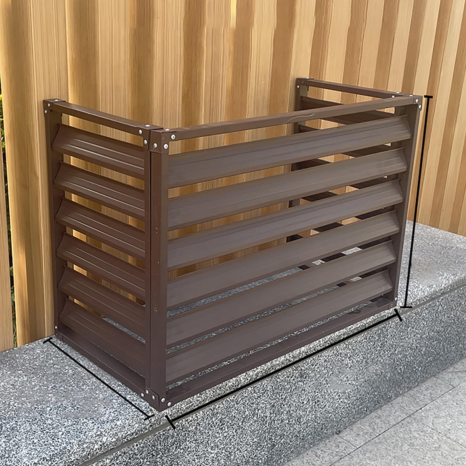 Aluminum Central Air Conditioner Protection Cover For Outside Units, Outdoor Freestanding Privacy Screen Fence Panels Trash Can Enclosure Flower Stand Decorative Outdoor AC Unit Cover ( Color : Brown1