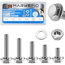 244Pcs M6 Bolt, Flange Hex M6x1.0 Bolt Assorted Bolts Nuts and Washers Kit, Metric Bolt Assortment, 304 Stainless Steel Bolts and Nuts Kit, Bright Finish M6 Screws