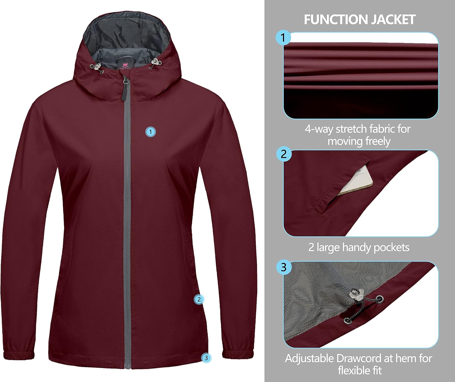 Little Donkey Andy Women’s Lightweight Breathable Running Golf Windbreaker Jacket with Hood Windproof Water Repellent UPF50+ : Clothing, Shoes & Jewelry