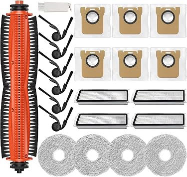 22 Pack Replacement Parts for Xiaomi Robot Vacuum 5/5 Pro, 1 Main Brush, 6 Dust Bags, 6 Side Brushes, 4 Mop Pads, 4 HEPA Filters, 1 Cleaning Brush