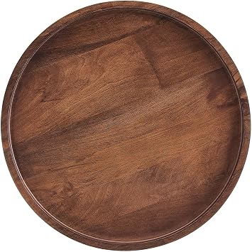Modway Chiro Solid Wood Side Table in Walnut with Tray Top - Mid-Century Modern Round Accent Table - Small Bedside Table with Tapered Legs - Living Room End Table