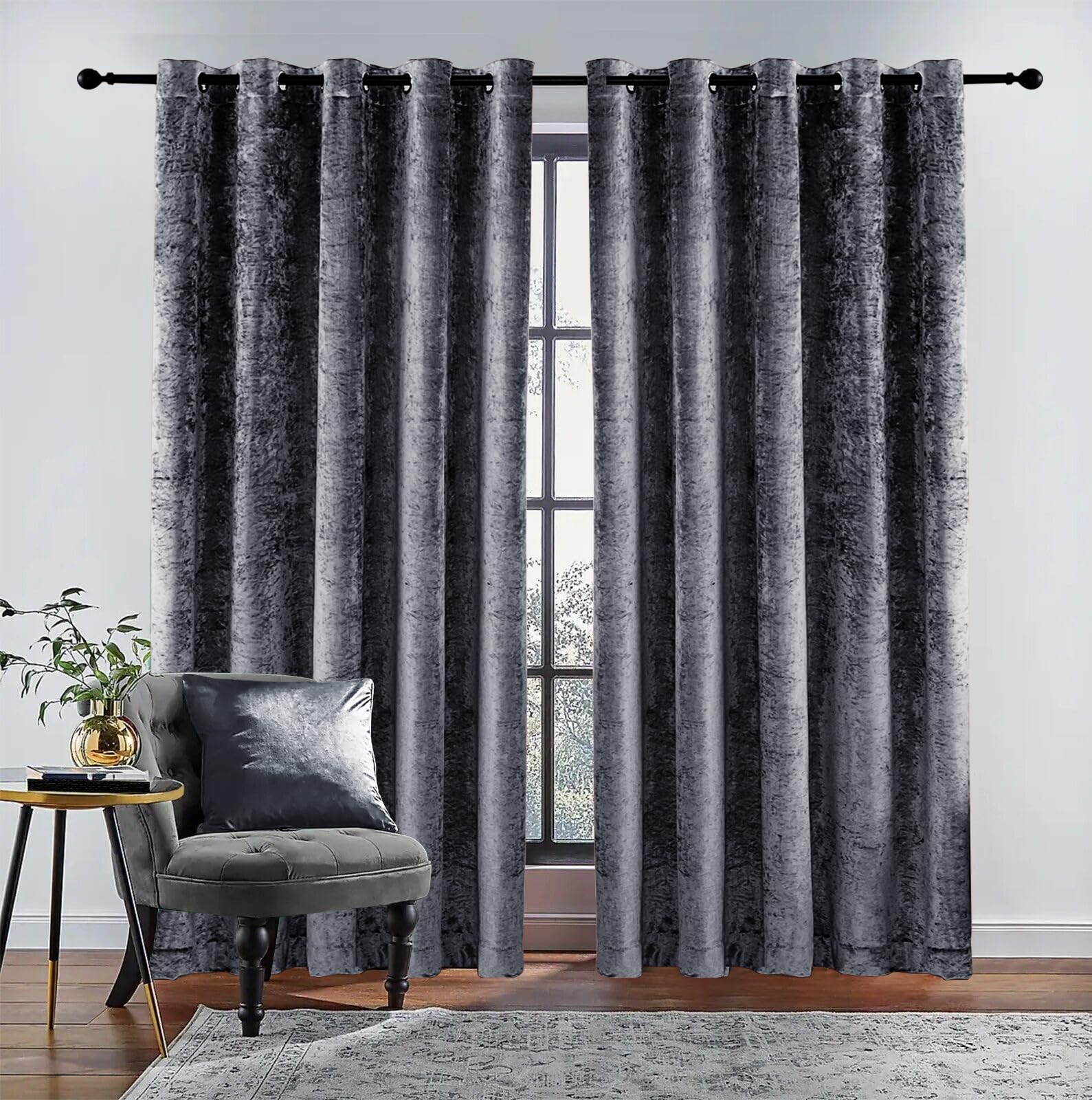 Rugs Inn Velvet Curtains Draperies Room Thermal Insulated Drapes for kids Bedroom Living Room Protection - Grey, 66" x 90" Pair Fully Luxury Curtain