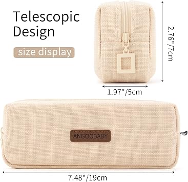 ANGOOBABY Small Pencil Case Student Pencil Pouch Coin Pouch Cosmetic Bag Office Stationery Organizer For Teen School-Beige