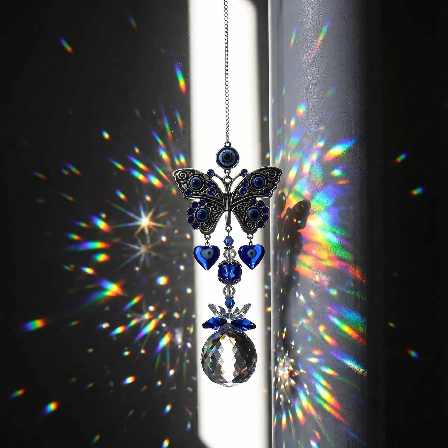 Crystal Suncatcher for Windows - Hanging Prism Sun Catchers with Crystal Balls&Blue Eye, Rainbow Maker for Home、 Garden、Car Decor (Butterfly) image 5