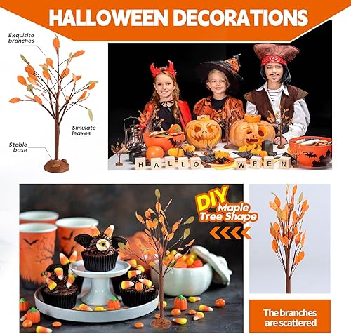 Miniatura 4 de 6 piezas de mini árbol de arce de Halloween, hojas de arce decorativas simuladas con ramas de bricolaje para Halloween, aldea, hogar, oficina,