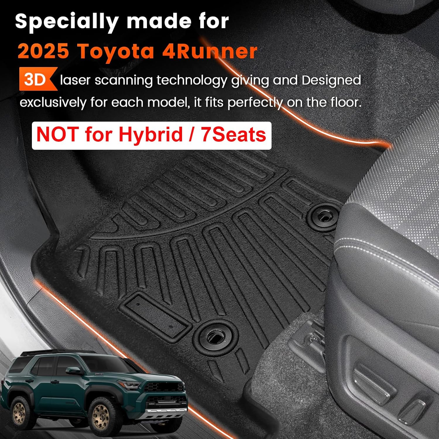 KMF Floor Mats for Toyota 4Runner 2025 (NOT for Hybrid) Accessories, 5 Seats All Weather TPE Waterproof Car Floor Liners - Front & Rear 2 Row, Anti-Slip Deep Grooves Custom Fit 4Runner Car Mats