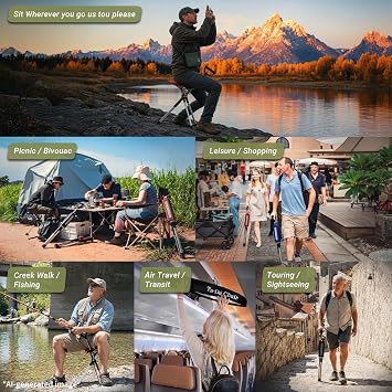 STEP2GOLD Ta-Da Chair Series 2- Portable Walking Stick, Cane with Seat, Foldable Chair, Hiking Stick, for Camping, Hiking, Lightweight Aluminum, Easy Carry, Anti-Slip