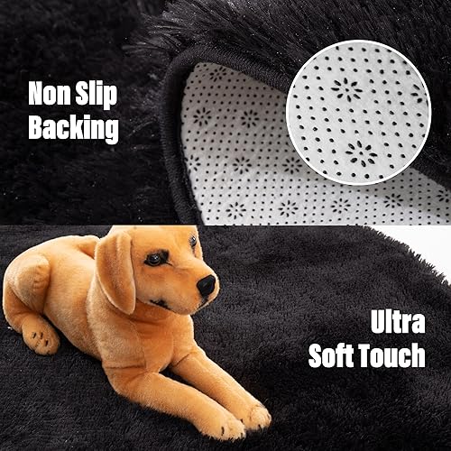 Miniatura 3 de Alfombra cuadrada azul marino  Alfombra cuadrada pequeña esponjosa de 3 x 5 pies para dormitorio  Alfombra peluda lavable  Bonita decoración de