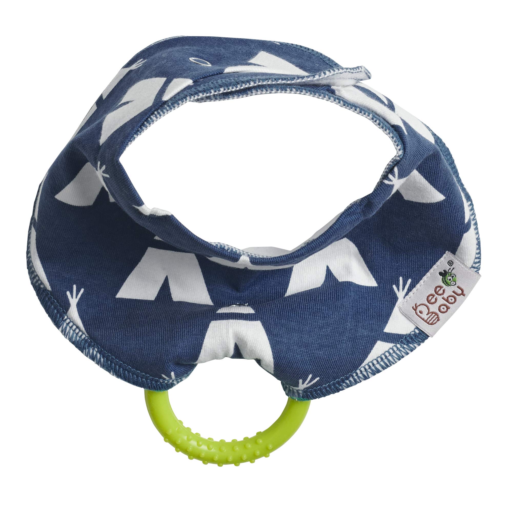 BeeBaby Super Absorbent & Soft Bandana Bib with Snap-On Teether. 100% Waterproof & Washable. (Dark Blue - Huts) 3M+ 1
