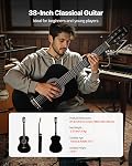 VEVOR Classical Guitar, 38 Inch, Wood Classical Guitar Starter Kit for Beginners, with Nylon Strings, Gig Bag, Strap, Tuner, Extra Strings, Picks, Capo, Basswood, for Teenagers Adults Students, Black