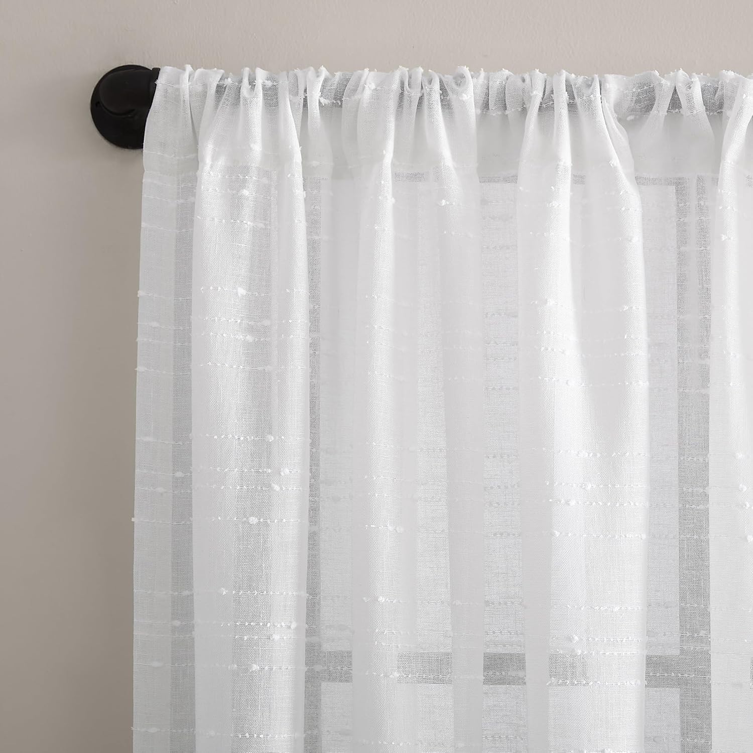 Clean Window Textured Slub Stripe Anti-Dust Allergy/Pet Friendly Sheer Curtain Panel, White, 52" W x 95" L (1 Panel)