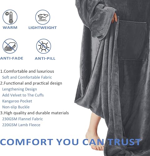 Miniatura 5 de L'AGRATY Manta de forro polar con mangas, bolsillo y sombrero, manta funcional extra larga, cálida, suave y acogedora, regalos para mujeres, novia,