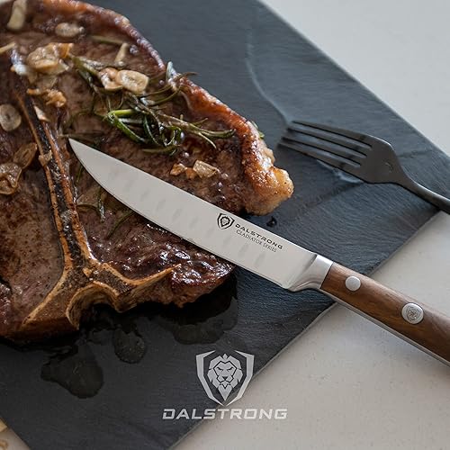 Miniatura 9 de Dalstrong Juego de cuchillos para carne, 4 piezas, serie Gladiator, 5 pulgadas, acero alemán forjado de alto carbono, mango de madera de olivo,