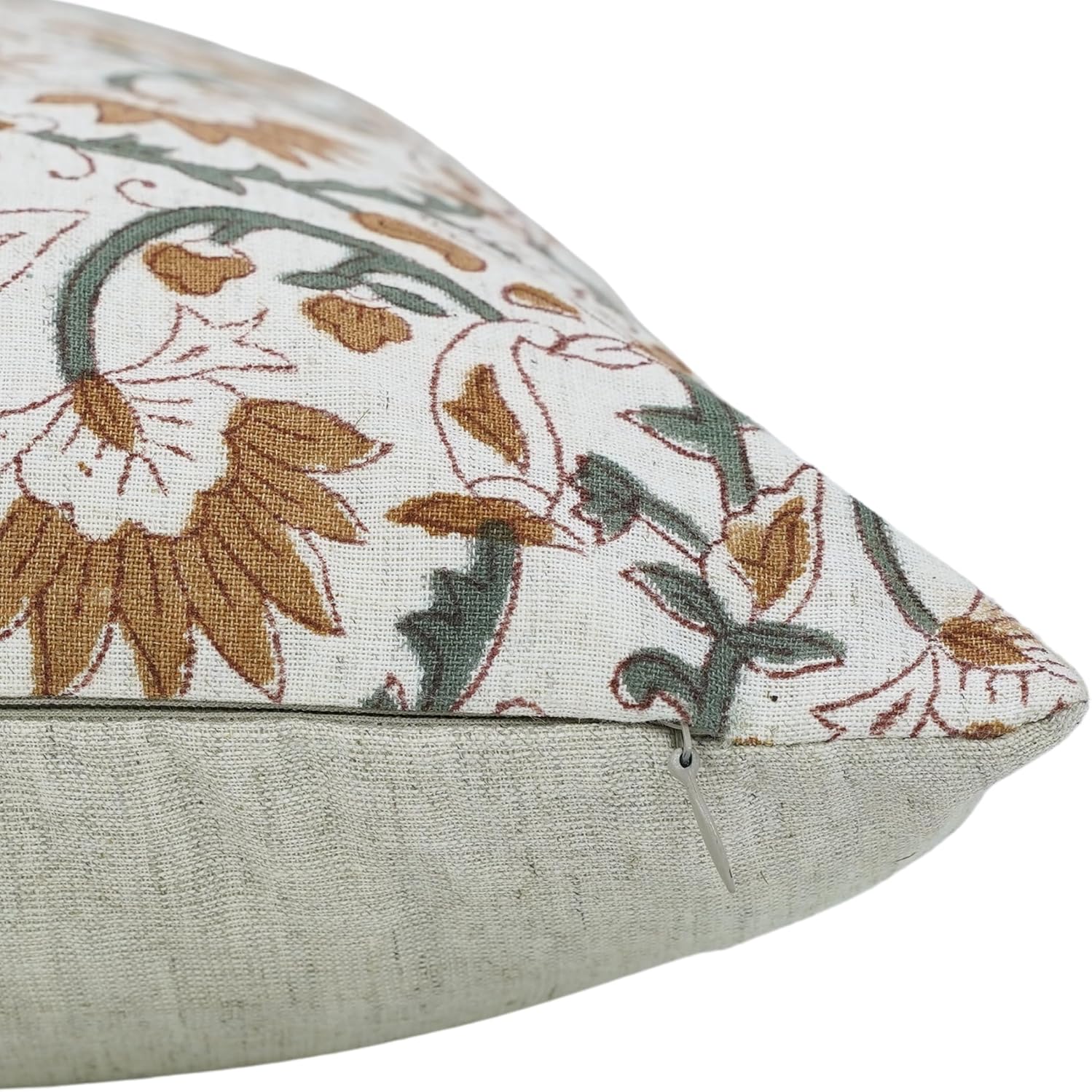 Handmade Block Print 14X14 Inches Cotton Linen Throw Pillowcase Cushion Cover, Fall, Christmas Decoration Season for Sofa, Couch, Bed and Living Room, Home Decor, Farmhouse, Madhav, Orange