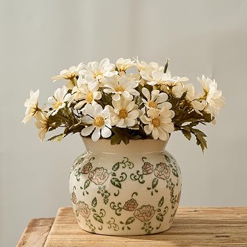 SIDUCAL Ceramic Red Rose Floral Vase with Wide Mouth Lace, 4.84 Inch Cracked Chinoiserie Rustic Farmhouse Vases, Pastoral Retro Vase for Home Decor, Table, Living Room, Bathroom, Shelf, Wedding