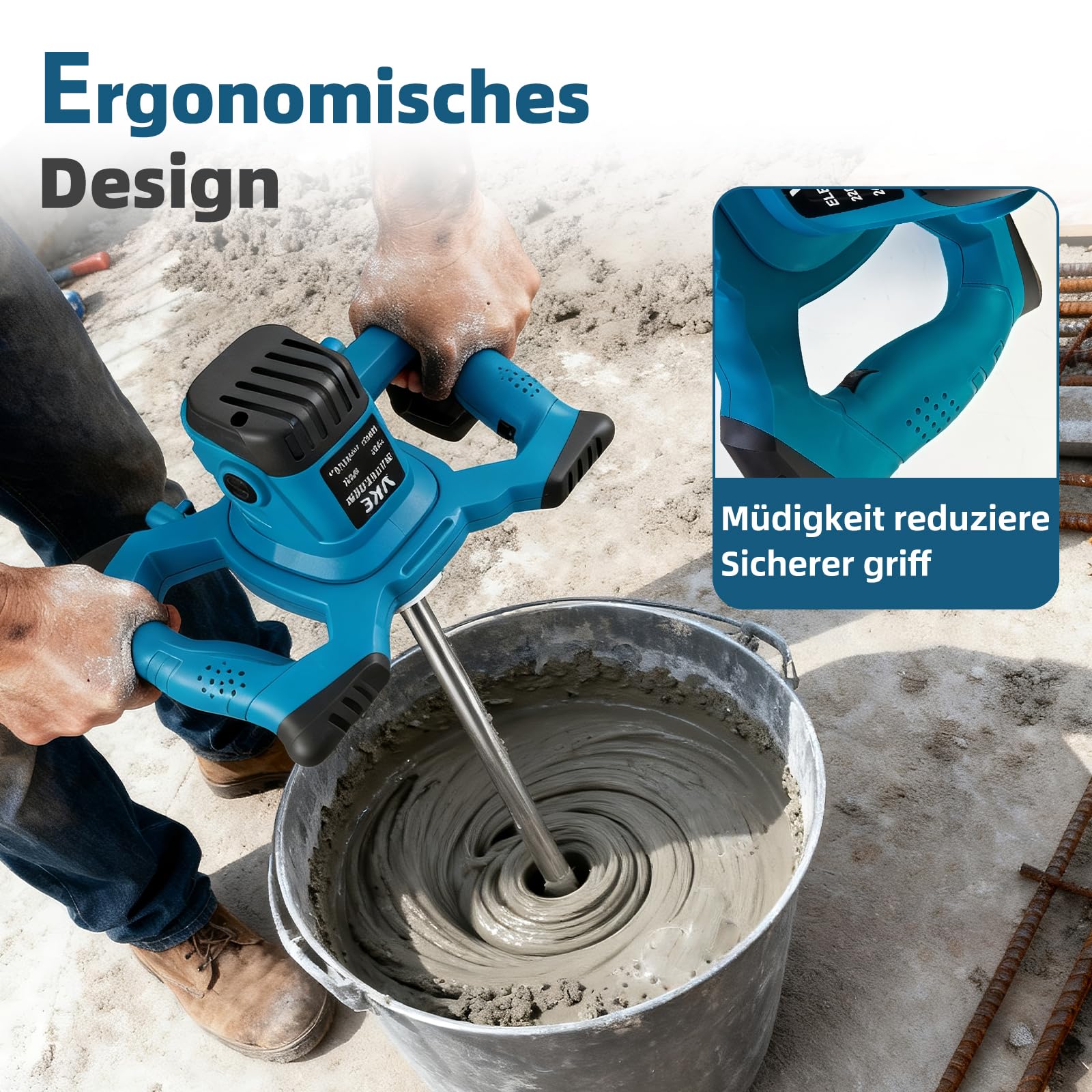VKE Rührwerk, 6 Gang Mörtelrührer 2400W, Max. 1200 r/min Elektrischer Betonmischer mit Festdrehzahlknopf, Betonrührer, Quirl Mörtelrührer mit Aufbewahrungstasche