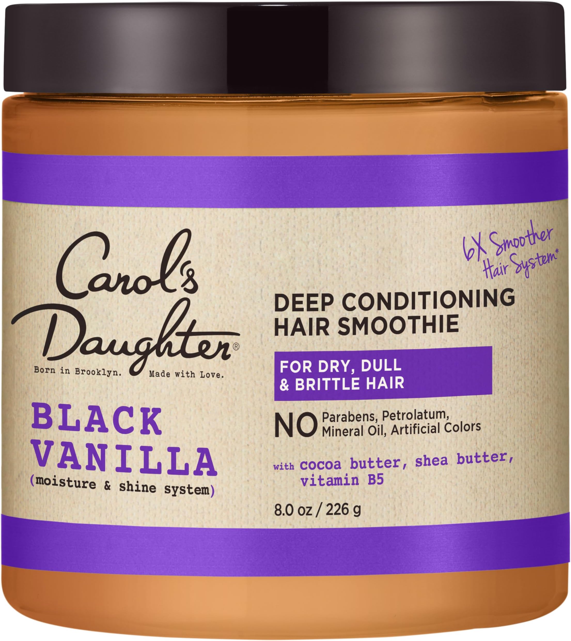 Black Vanilla Hair Smoothie for Curly, Wavy or Natural Hair, Shea Butter Hair Mask For Dry and Dull Hair, 8 Oz