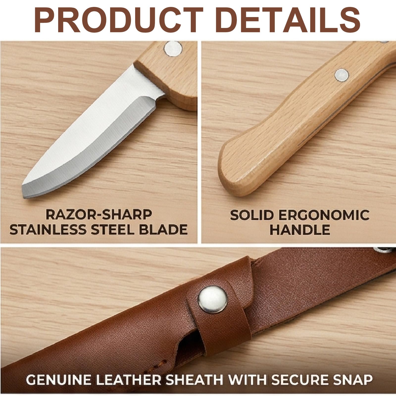 Schnitzmesser für Teenager mit Ledertasche und schnittfeste Handschuhe, Kindermesser Schnitzset Edelstahl Taschenmesser Outdoor Messer Schnitzwerkzeug, für Bastelarbeiten Camping Outdoor-Aktivitäten