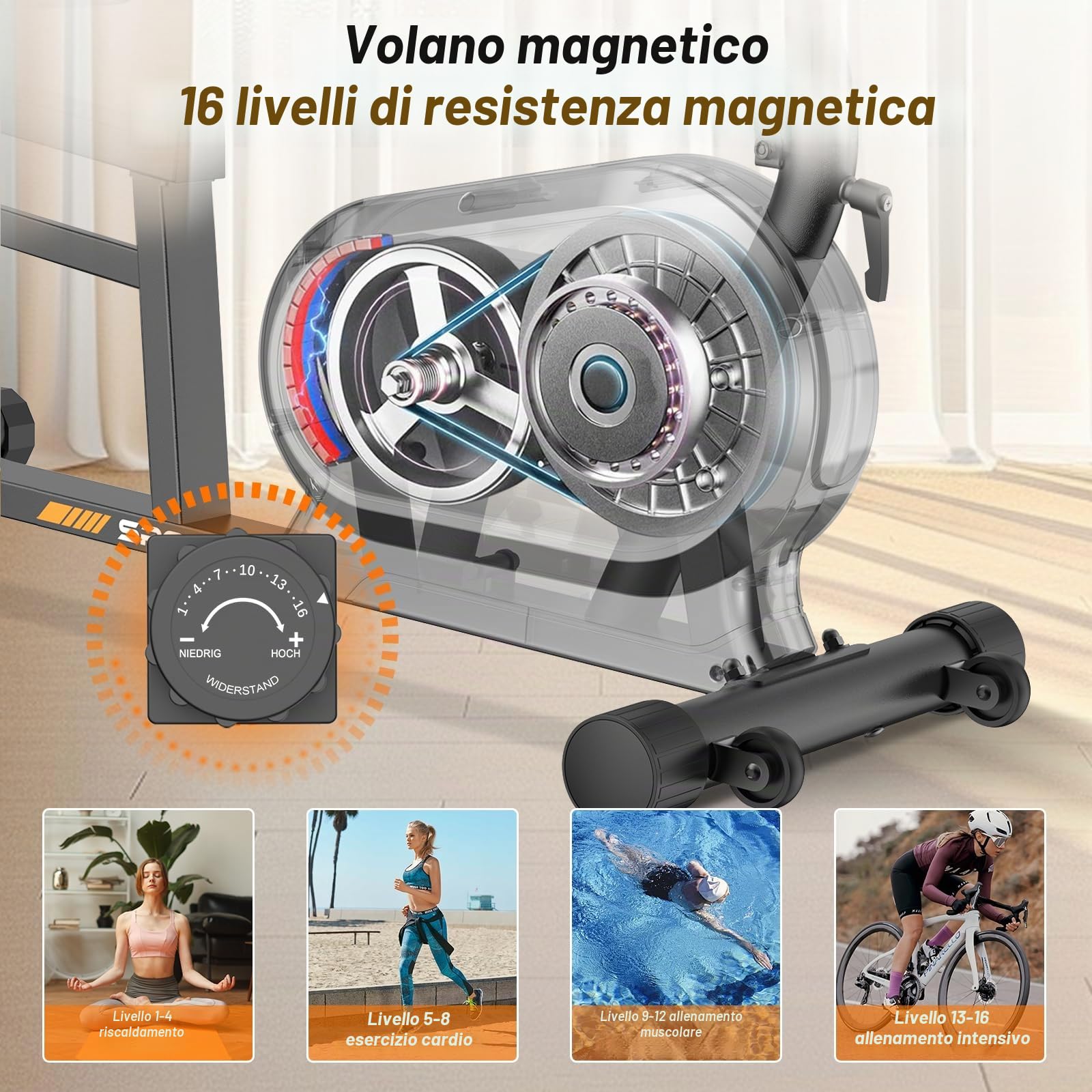 Dskeuzeew Cyclette da Casa Professionale, Bicicletta ad attrito Indoor per Fitness da Camera con Schermo LCD e Portabicchieri,struttura in acciaio da 80 mm, capacità di 160 kg