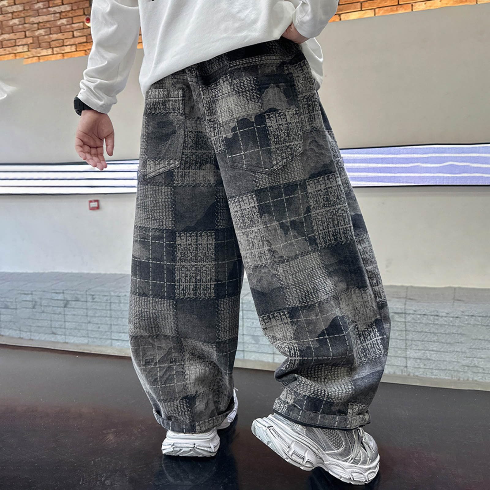 Genérico Vaqueros Elasticos Niño Pantalones Cargo Baggy Jeans Holgados