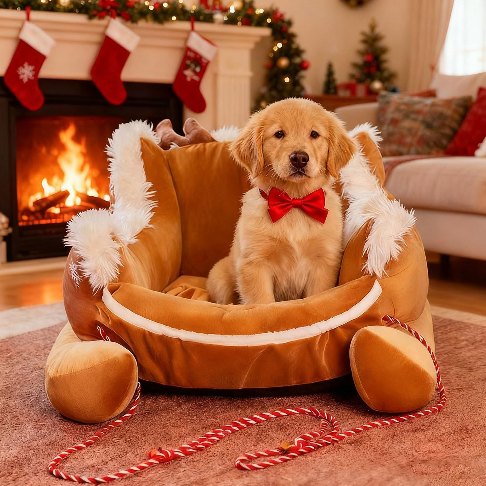 Panier festif pour chien le cadeau de Noël idéal avec lit peluche et design traîneau