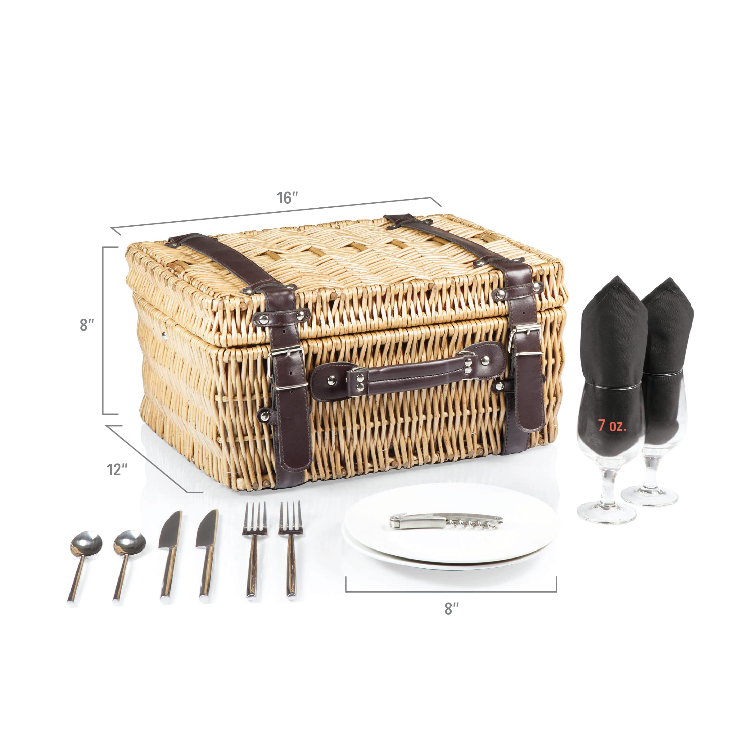 PICNIC TIME Champion Cesta de picnic para 2, juego de cesta de mimbre grande con kit de servicio de cubiertos (negro con detalles marrones)