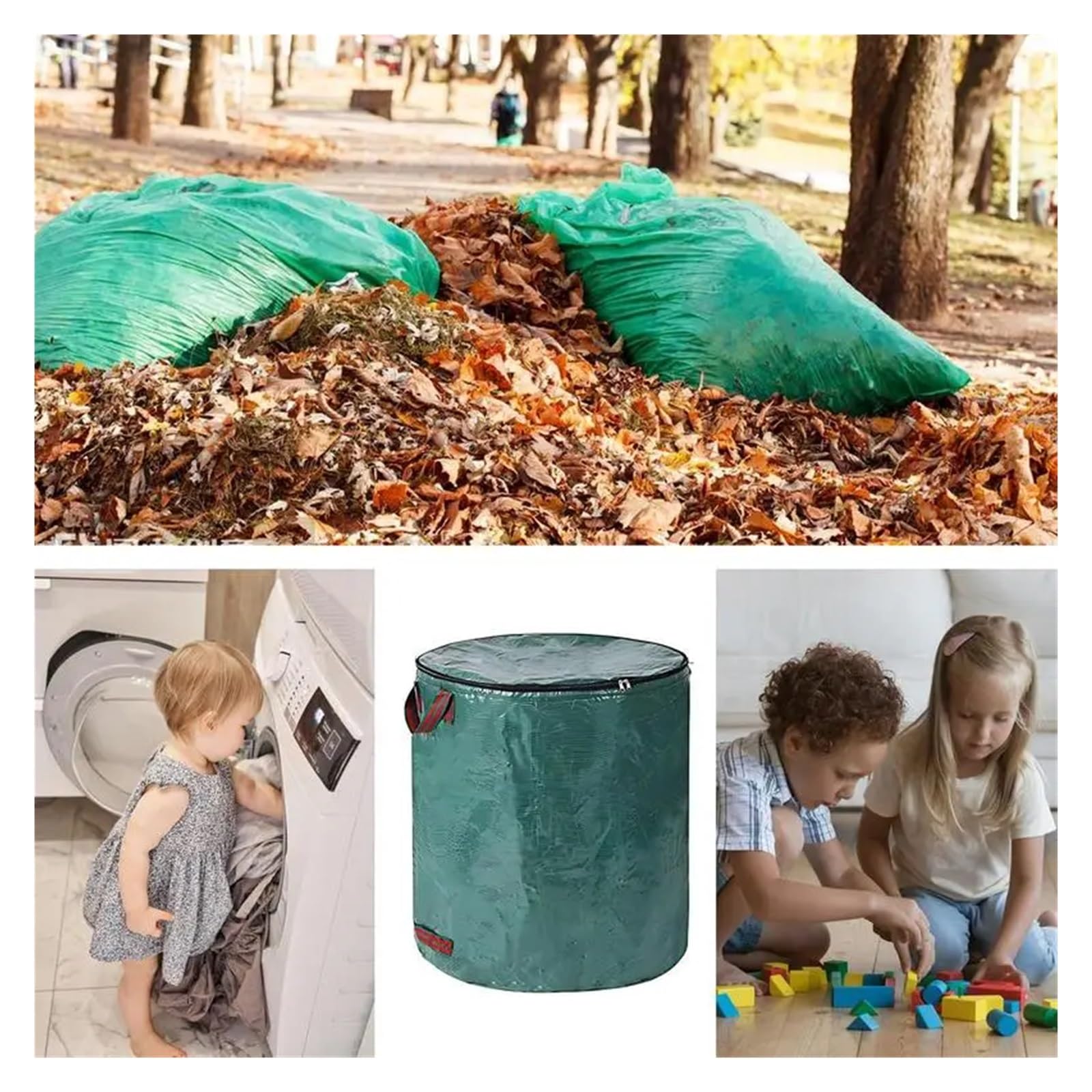 Recoge Hojas Jardin Bolsas reutilizables for desechos de jardín, resistentes, plegables, for recoger hojas(80 Gallon)