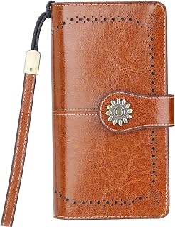 Lavemi Womens Large Capacity Genuine Leather RFID Blocking Wallets Wristlet Clutch Card Holder