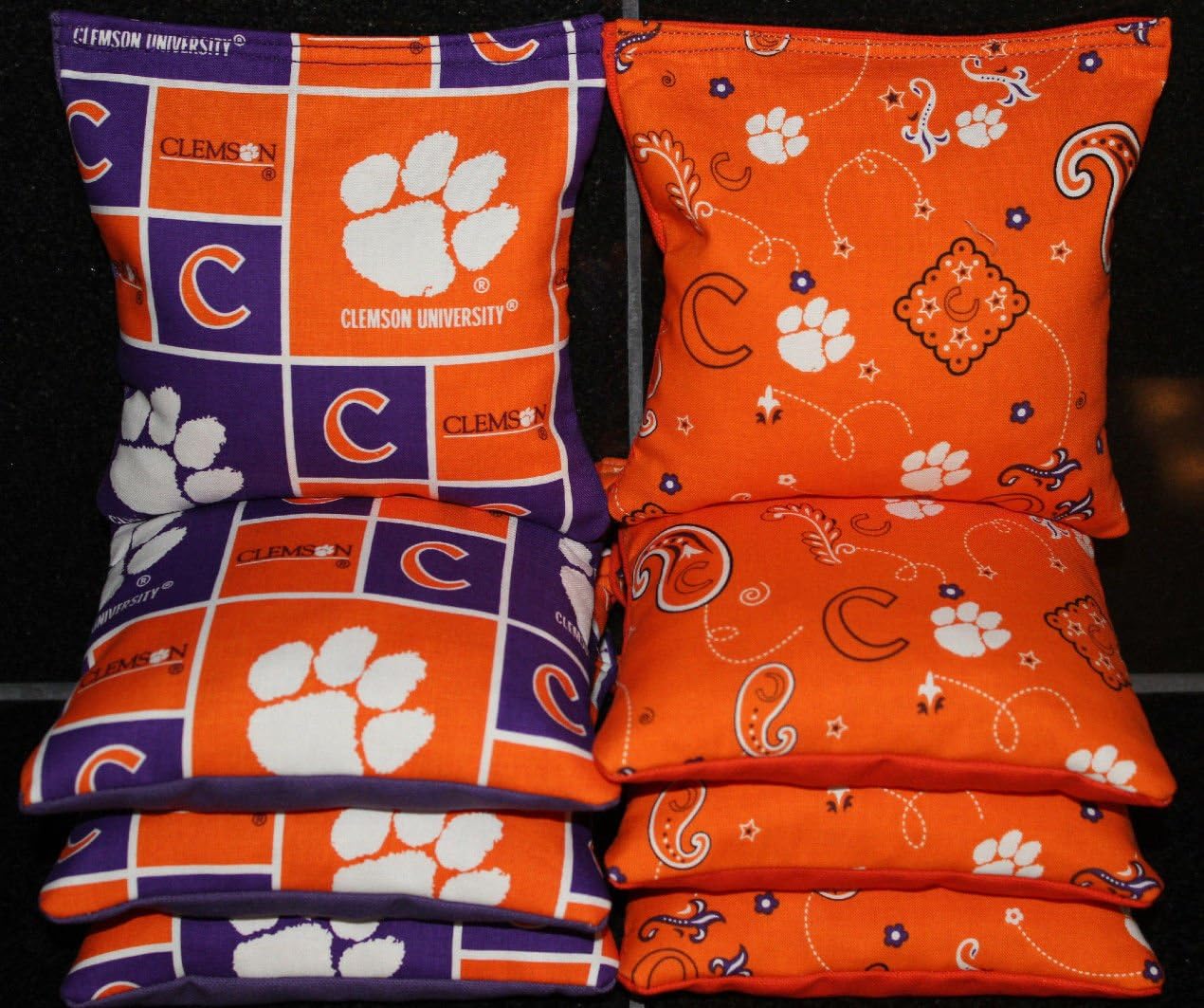 BackYardGamesUSA Cornhole BEANBAGS Made w Clemson University Tigers Fabric 8 ACA Reg Bags