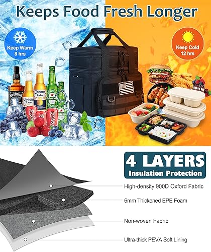 Miniatura 4 de Lonchera táctica para hombres, bolsa de almuerzo con aislamiento grande expandible para adultos, resistente de doble cubierta con correa para el