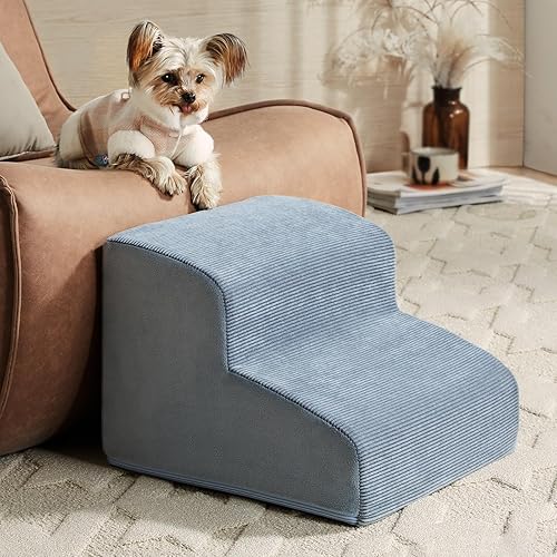 Escaleras para perros pequeños, rampa para perros de 2 escalones para sofá, escaleras para mascotas con espuma de alto apoyo y parte inferior
