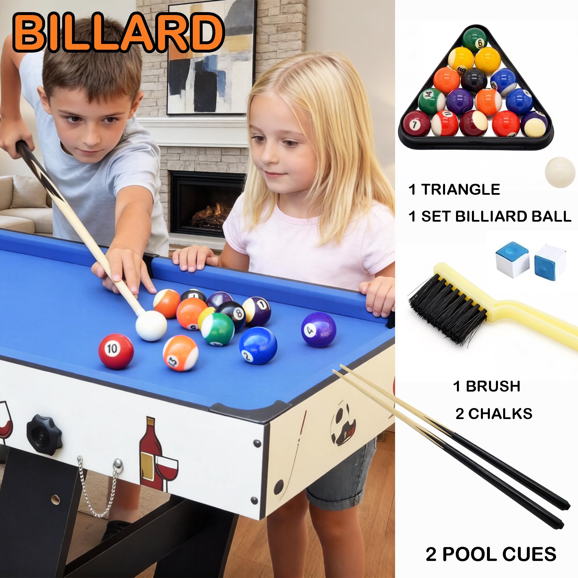 OYE 4FT 8 in 1 Zusammenklappbar multifunkniertes Tischspiel - Tischfußball(Tischkiker)/Tischtennis/Air Hockey/Billard-Tisch, MDF
