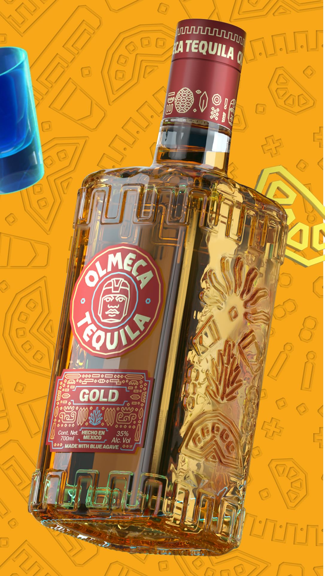 Olmeca Tequila Gold – Aromatischer Agavenbrand mit fruchtig-rauchiger Note – Mexikanischer Schnaps im Eichenfass gereift – 1 x 0,7 l
