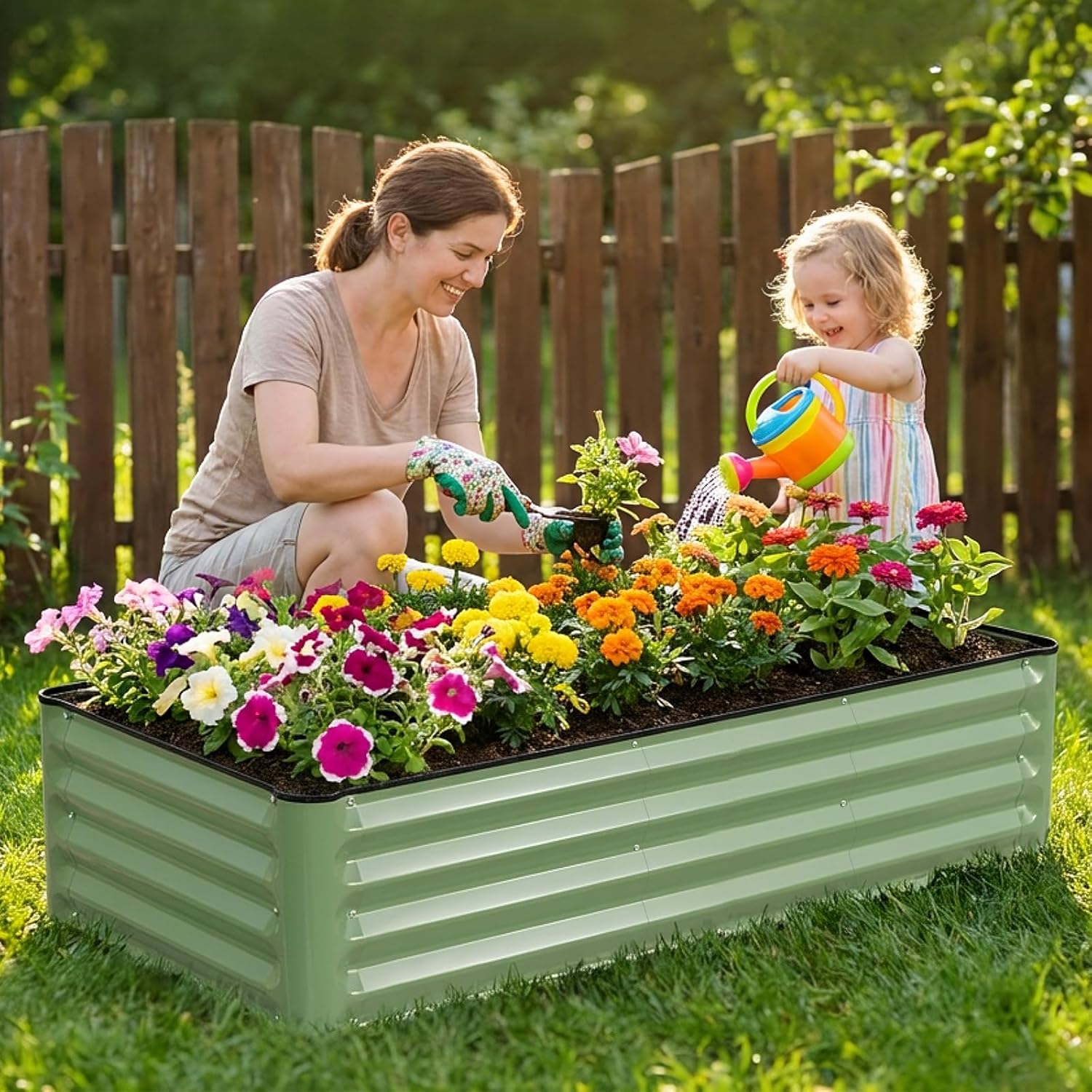 Galvanized Raised Garden Bed – 2 Pack 4x2x1 Ft Patented Leak-Proof Planter Box Outdoor Gardening Metal Raised Garden Beds Kits for Veggies, Herbs & Flowers (Green)