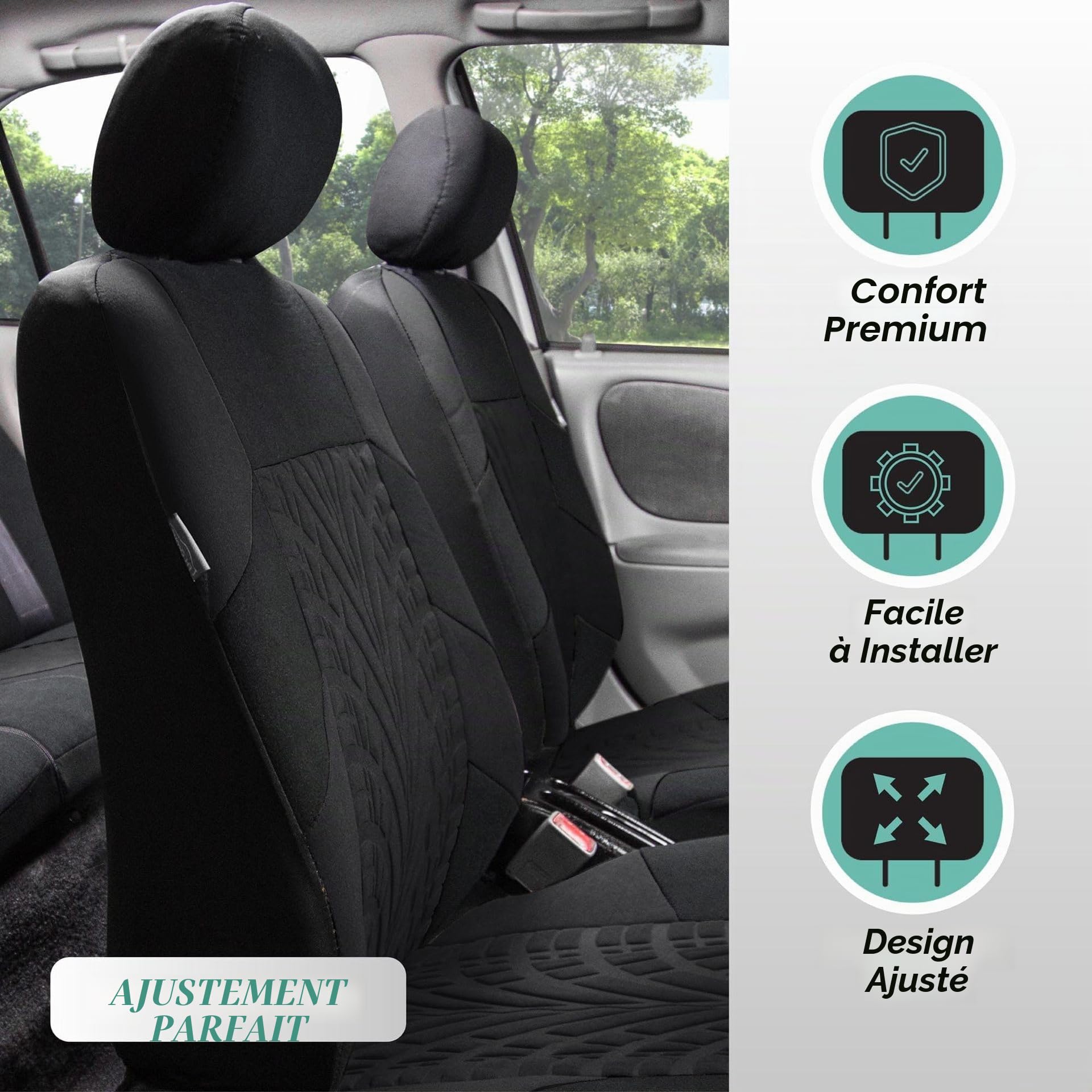 Housse Siege Voiture pour Peugeot 5008 7 Places 2017-2025, Avant Arrière Ensembles Housses Siège, Respirant Toutes Saisons, Accessoire Voiture,Black