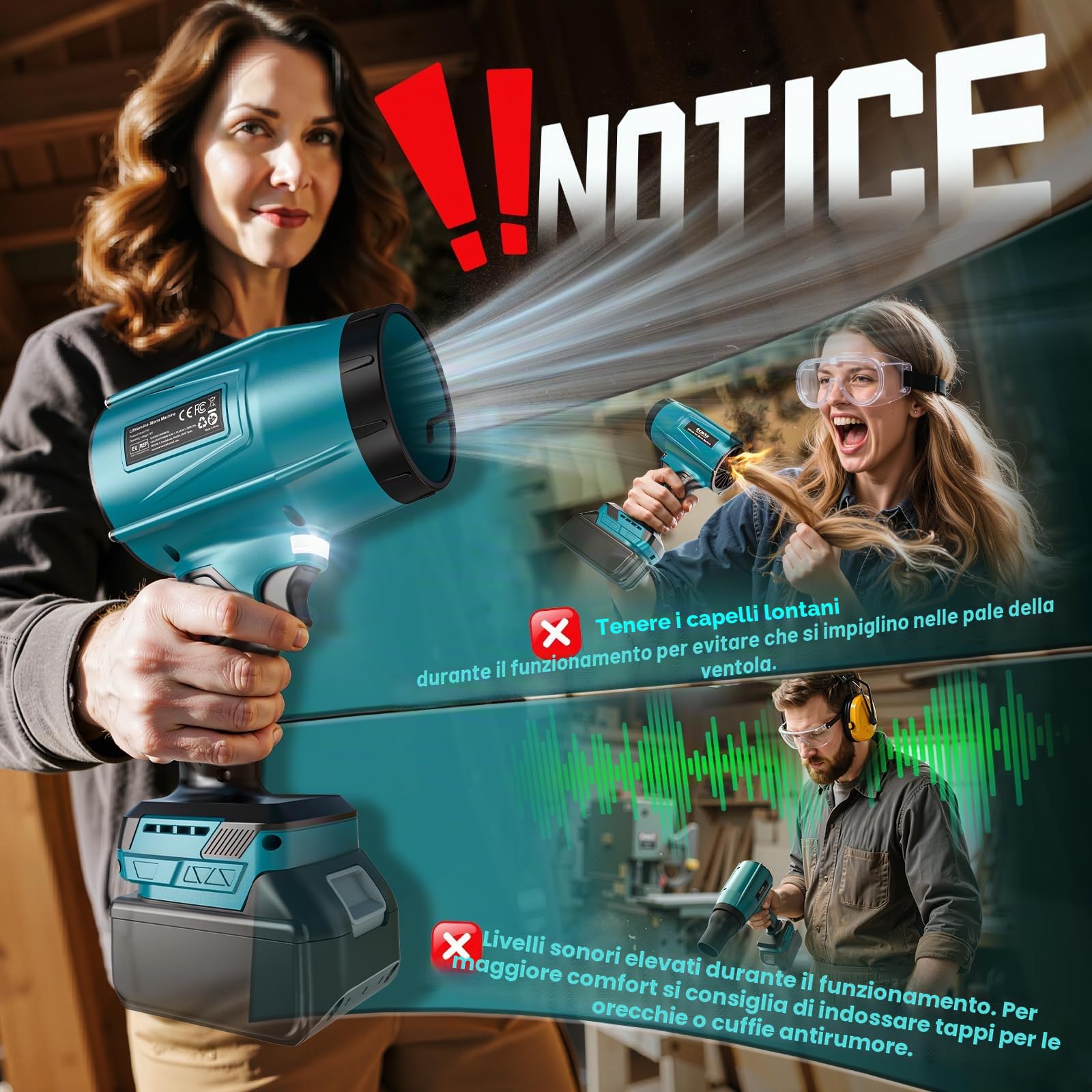 Ecarke Soffiatore a batteria compatibile con Makita 18V, motore brushless 80.000 giri/min, velocità aria 60 m/s & pressione 850 g, soffiatore portatile per foglie, polvere & neve (senza batteria)