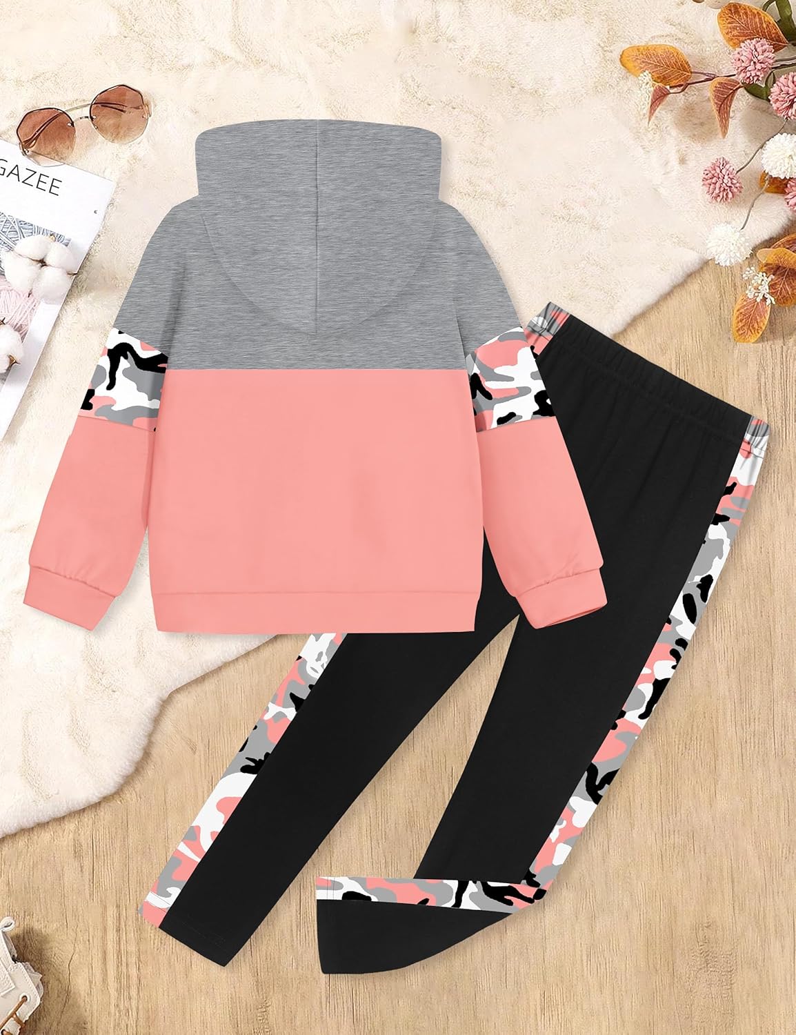 Toddler Girl Clothes Camo 2 Piece Little Girls Clothes Half Zip Up Hoodies Color Block Outfits Sweatshirt Pant Sets - Image 7