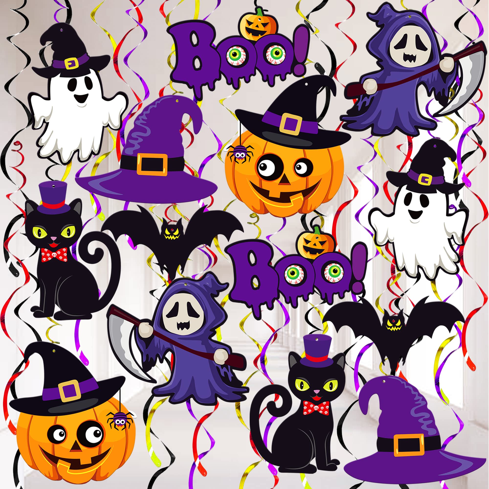 Festiko® Purple Hanging Halloween Decorations Indoor - 30 Pieces, Decorative Indoor Hanging Ornaments, Halloween Party Decorations Kids, All Ages