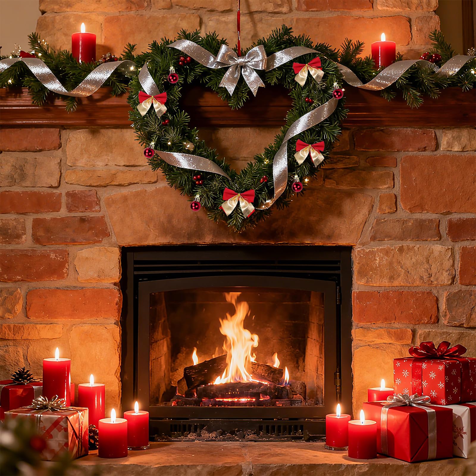 Guirnalda de Navidad de 22 m, sin iluminación, guirnalda de ramas de abeto verde artificial, decoración navideña, para interior y exterior, guirnalda con 45 bolas de Navidad y 45 nudos de mariposa