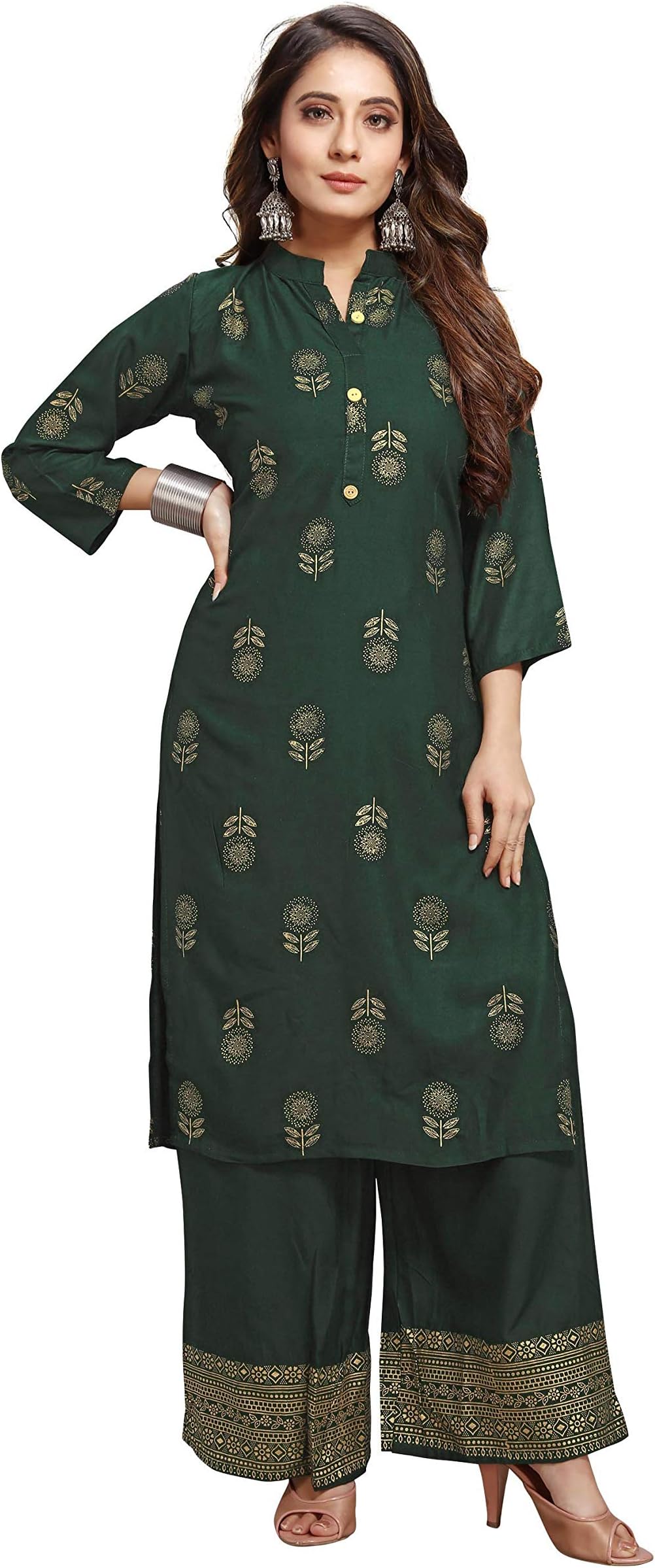 Fast Fashion Women's Rayon Kurta with Palazzo Set Women's Designer New Bollywood Style Kurta_free size (XX-Large, Green)