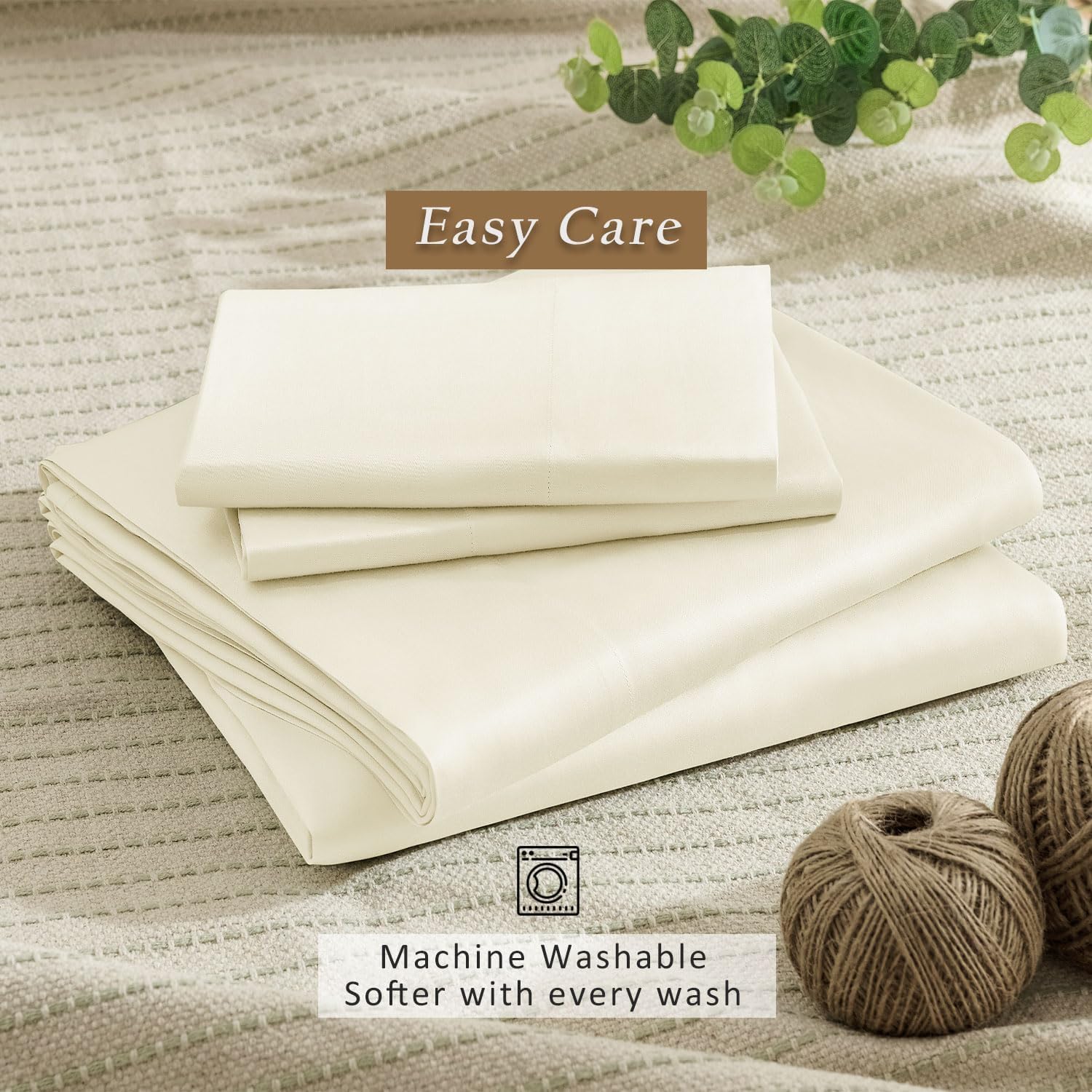 TOSMO Luxury Cooling Sheet Set - 100% Viscose from Bamboo, 4-Piece Bedding Set (Queen Size) - 18” Extra Deep Pockets, Oeko-Tex Certified, Silky Soft and Breathable, Vanilla Yellow - Image 7