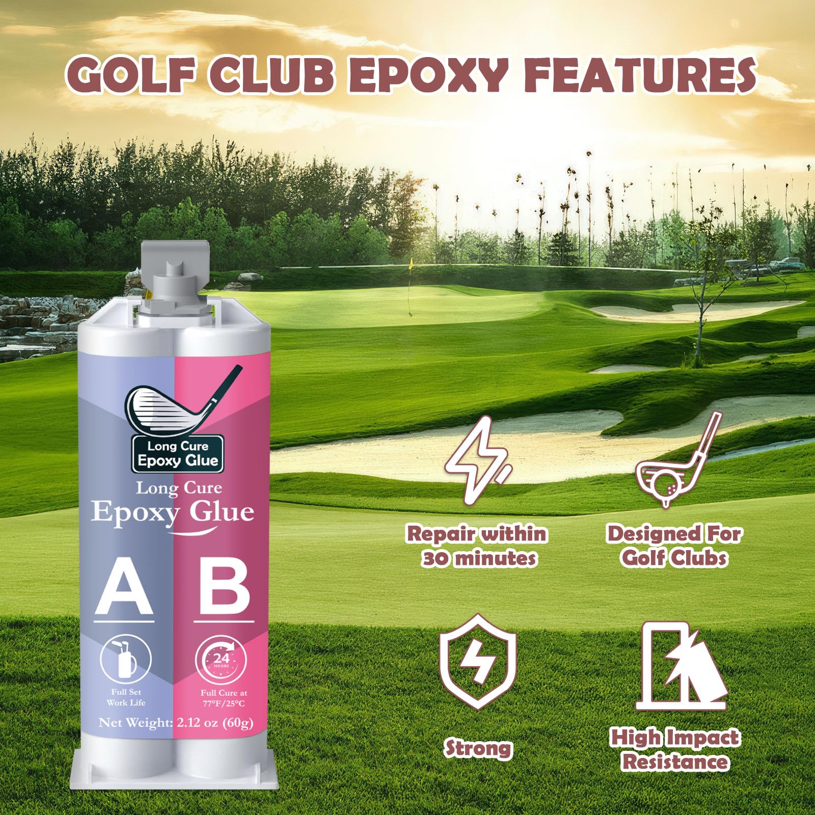 Quick Golf Club epossidica 59,8 g, asciugatura rapida, trasparente durevole epossidico, albero da golf epossidico utilizzato per riparare tutte le mazze da golf, teste di golf, driver,