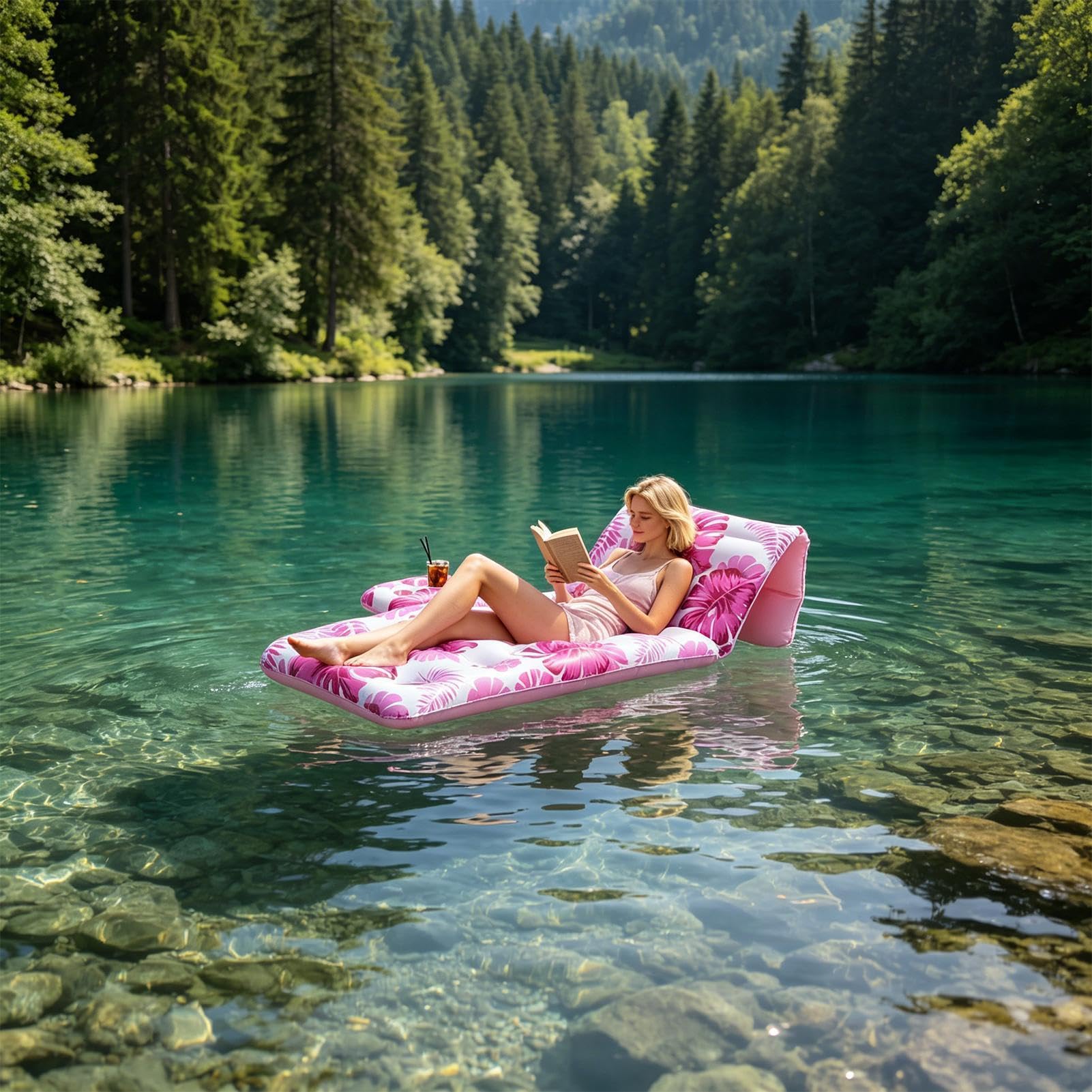 Boa Gonfiabile per Adulti con Portabicchiere Sedia Lounge Gonfiabile | Sedia galleggiante per piscina all'aperto per spiaggia Fiume estate Vacanze Campeggio Abbronzatura Nuoto