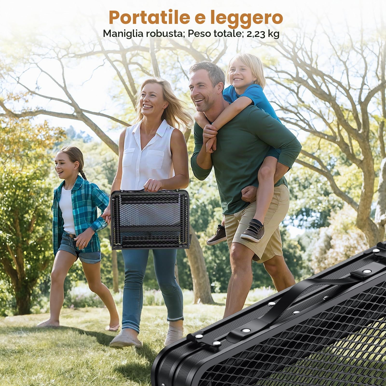 Tavolo da Campeggio Pieghevole, 55,9x38,1 cm, 3 Altezze | Piano in rete di alluminio nero a 2 pieghe, maniglia integrata, altezza max 69,9 cm, per picnic, giardino e patio