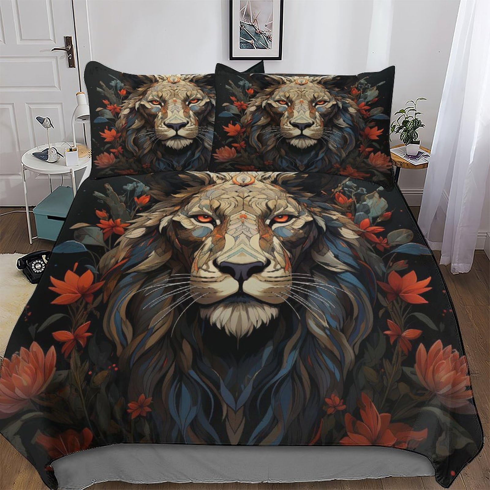 Parure de lit lion en microfibre anti-plis pour un lit impeccable sans repassage