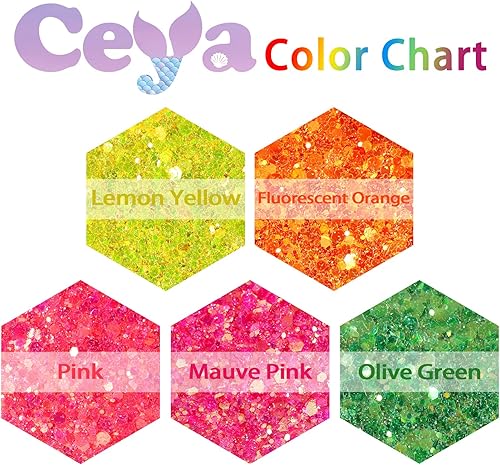 Miniatura 4 de Ceya Brillantina gruesa iridiscente de alto brillo, 4.9 onzas4.94 oz de purpurina rosa para manualidades, mezcla de copos finos, lentejuelas de uñas