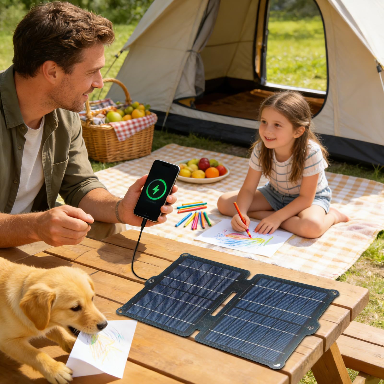 Pannello solare da campeggio: 10,63 x 6,89 pollici, di energia pieghevole 40 Watt, facile da trasportare | Caricatore solare portatile, resistente e resistente, per campeggio all'aria