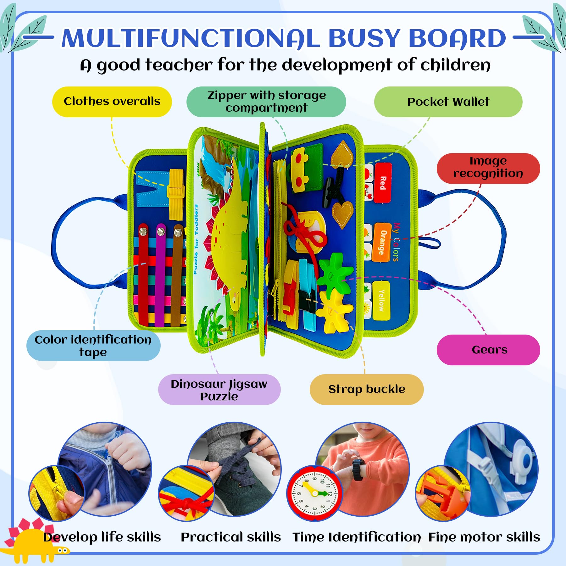 Montessori Busy Board di Feltro - Libro Montessori Interattivo, Giochi Educativi 1 2 Anni, Sviluppa Motricità Fine, Autonomia e Logica Bambini/Bambine (Natale, Compleanno)