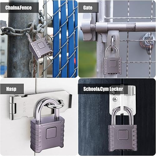 Miniatura 7 de 1 cerradura de combinación de 4 dígitos resistente, desbloqueo con un toque, función antierror, candado grande impermeable de alta seguridad para