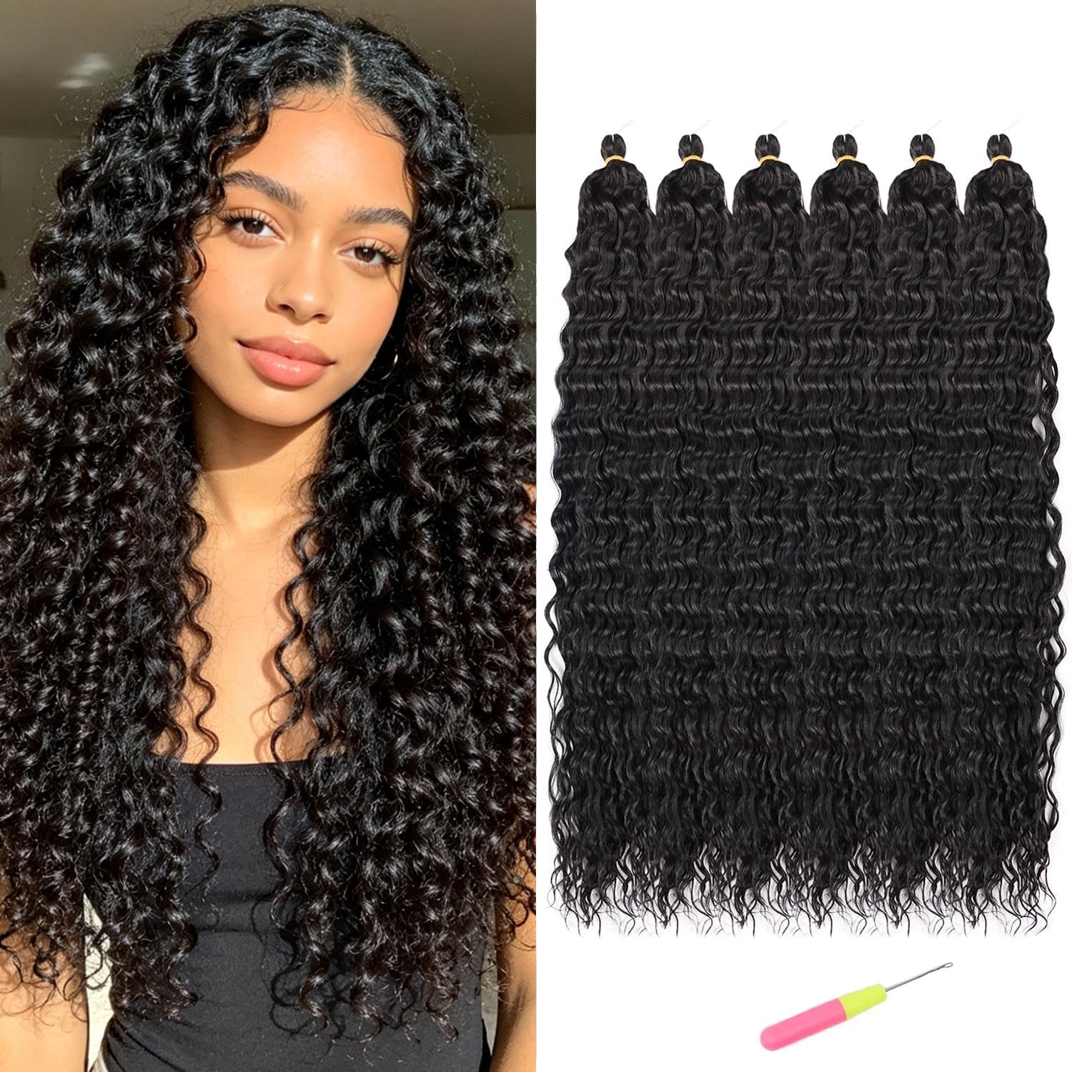 Ocean Wave Crochet Hair Extensions Curly Braiding Crochet Hair Deep Wave Crochet Hair for Women 30in 6Packs #1B